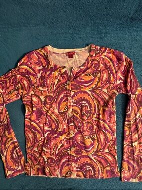 Merona Pink Purple & Orange Paisley Button-Up Cardigan